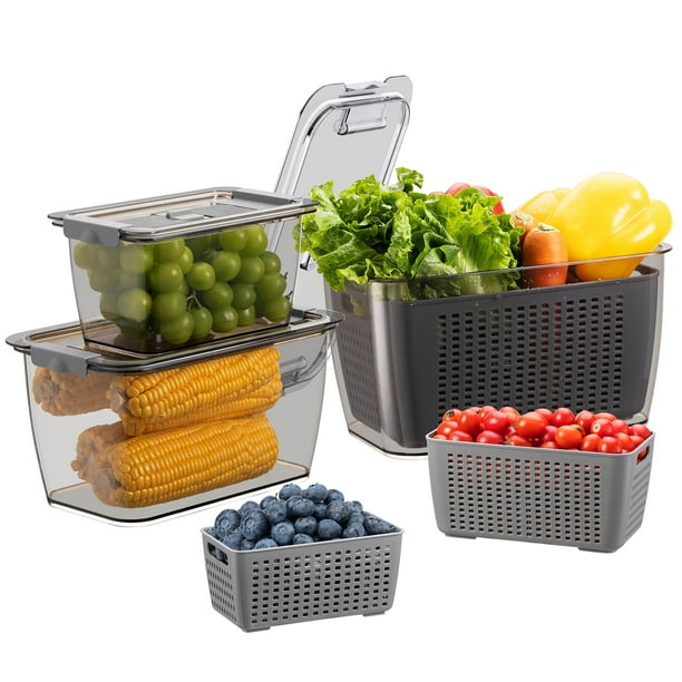 Contenedores de almacenamiento LUXEAR para frutas y verduras frescas, paquete de 3, color gris