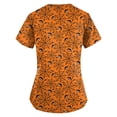 thumbnail image 3 of Womens Halloween Scrub Tops，Plus Size Women'S Halloween Pumpkin-Headed Bat Printed Scrub Tops V-Neck Fun T Shirts Nurse Uniform Tee With Pockets，Yellow，Xxxxxl, 3 of 3