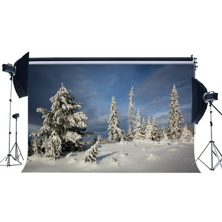 Image of ABPHOTO Polyester 7x5ft Photography Backdrop Christmas Pine Tree Forest Snow Covered Landscape Winter Xmas Backdrops Seamless Kid Adult Happy New Year Background Photo Studio Props