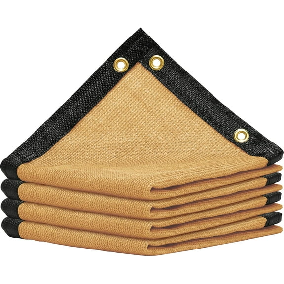 AMGO 2' x 2' Sand Custom Size Shade Cloth with Grommets - 90% Sunblock, Durable Mesh Fabric Tarp for Dog Kennel Cover, Fence Privacy Screen, Sandhouse, Chicken Coop & Pet Playpen