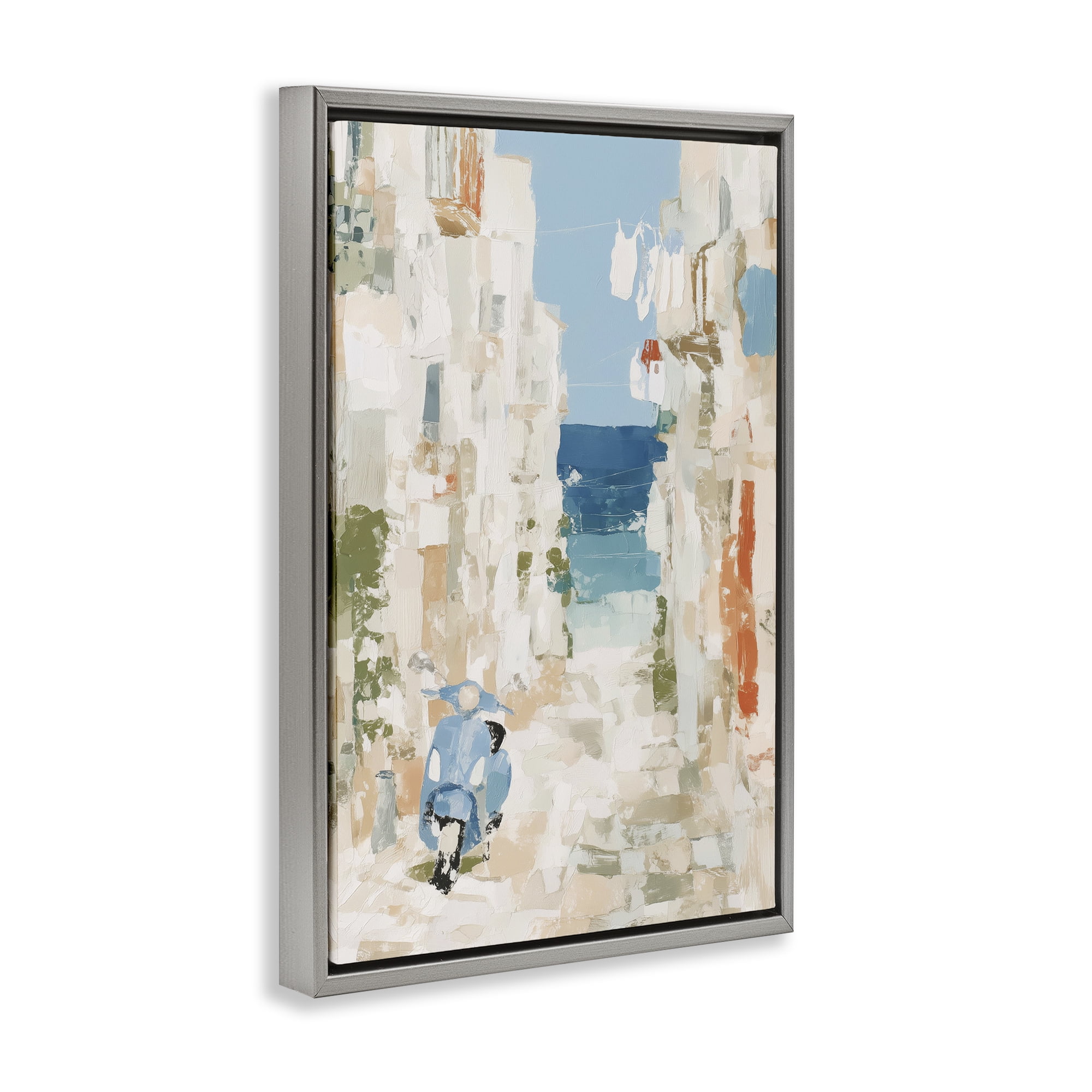 Stupell Industries Narrow Alley with Vespa Gray Framed Floater Canvas Wall Art, design by Chromatic Storm Studio