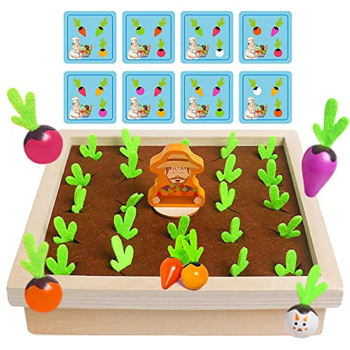 Montessori Toys for Toddlers 3 4 5 Years Old Boys girls Baby, Wooden Toy carrot Harvest game, Educational Toys Shape Sorting Matching Puzzle, Memory game Radishes Fine Motor Skill gifts for Kids 3-5