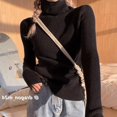 thumbnail image 1 of Suéter de cuello alto Vintage Y2K para mujer, jersey de punto ajustado elegante con agujeros para los dedos, jersey Harajuku coreano, tops básicos de otoño e invierno, 1 of 5
