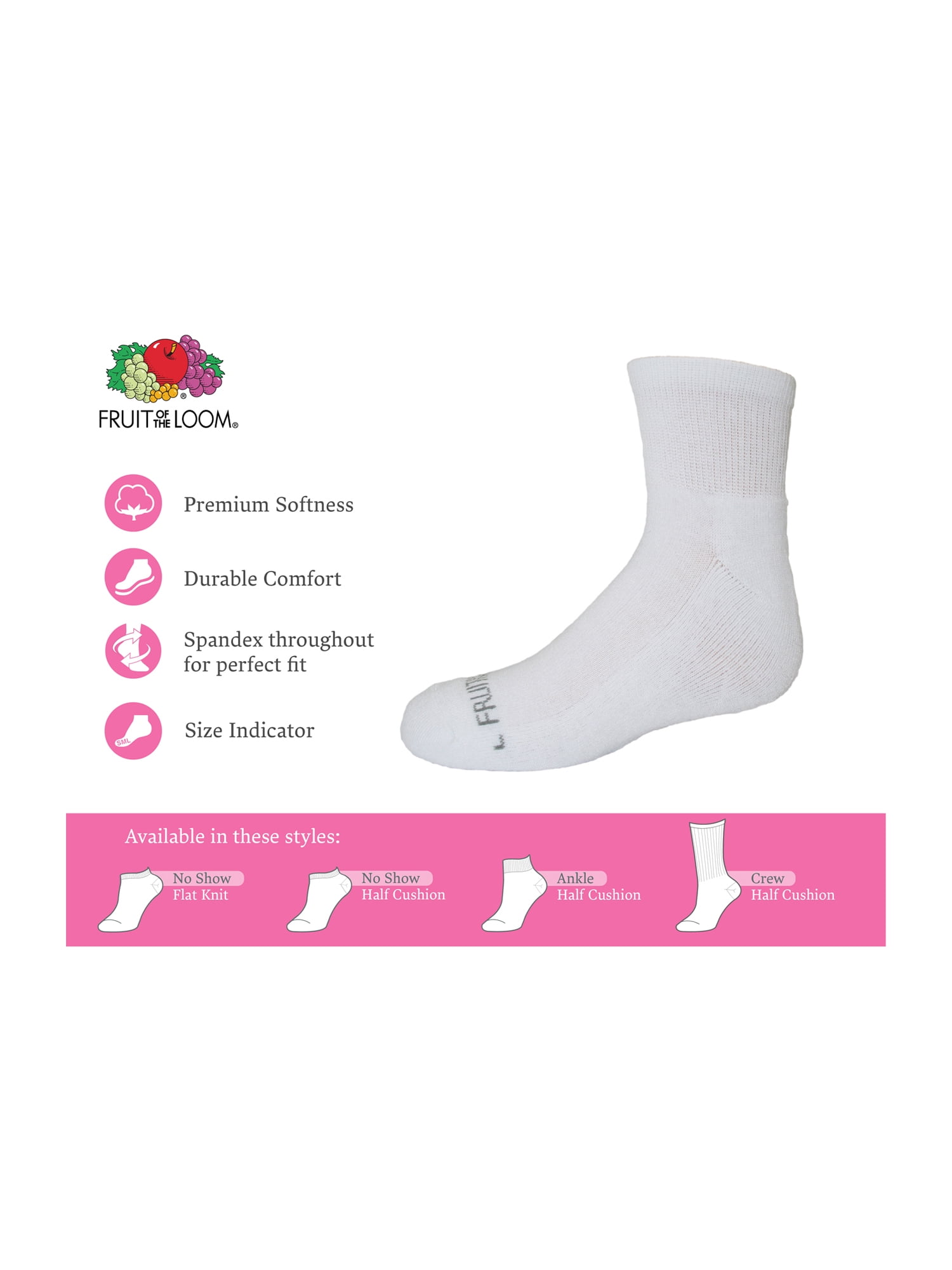 Fruit of the Loom Girls Cushion Ankle Socks, 10-Pack