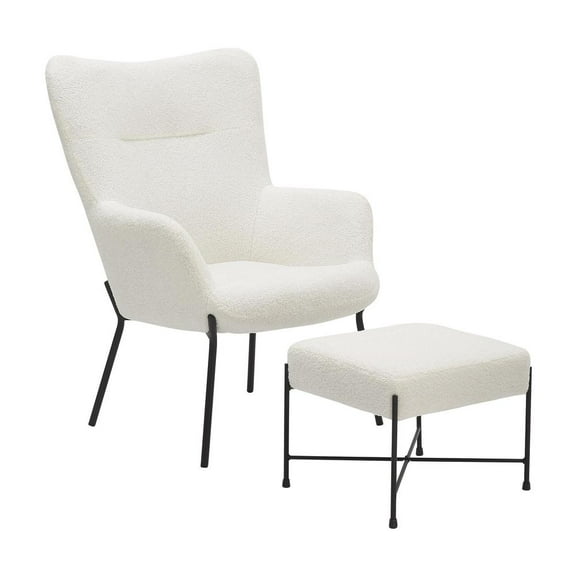 LumiSource Black Metal, White Sherpa Izzy Lounge Chair   Ottoman Set