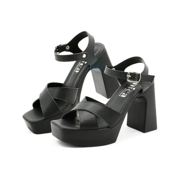 Sandalia con tacon Unica 2615 para Dama con Ajuste Hebilla Casual negro 25.5