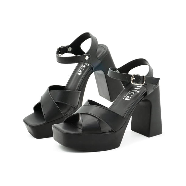 Sandalia con tacon Unica 2615 para Dama con Ajuste Hebilla Casual negro 25.5