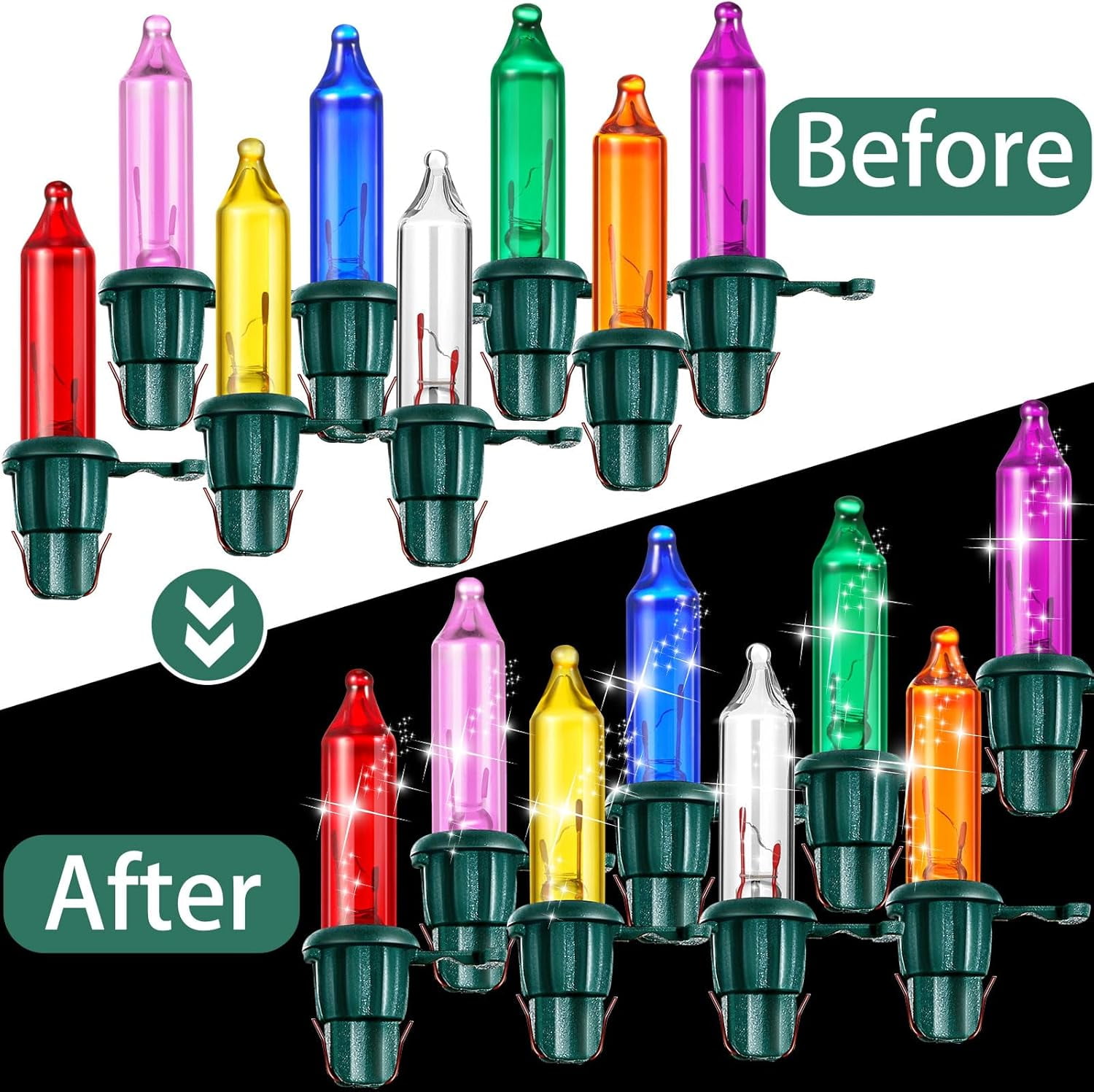 60 Count Christmas Tree Replacement Light Bulbs 2.5v 0.425 Watt Replacement Bulb Mini Incandescent Wire String Lights Decoration for Prelit Xmas Tree(Green Base with Warm White Bulb)