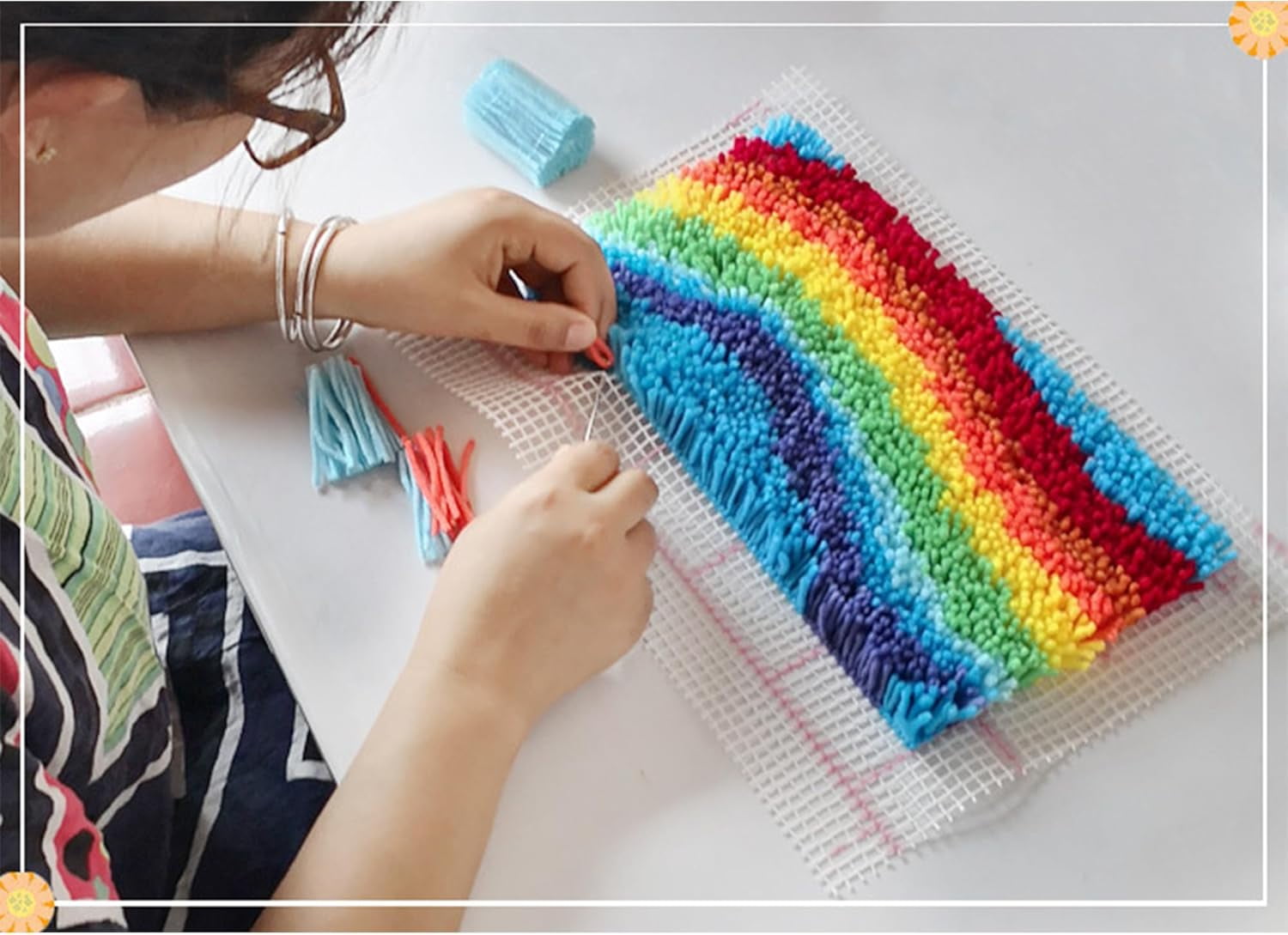 Yardly Latch Hook Kits for Kids and Adults: Beginner Handmade Needle Crochet Yarn Kits Embroidery Crochet Mat Needlework Knotted Cushion, Color Pattern Pre-Printed & Pre-Cut Yarn, 12x12in (A6)