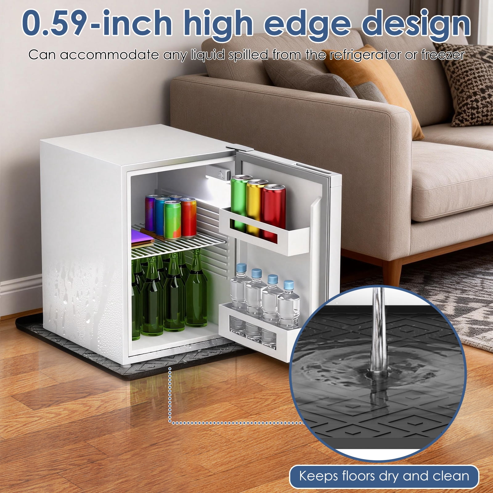2Pcs Mini Fridge Silicone Mat 19.7"x19.7" Non Slip Spill Proof Drip Prevention Ideal for Refrigerator Washing Machine Dryer Wine Cooler and Dishwasher