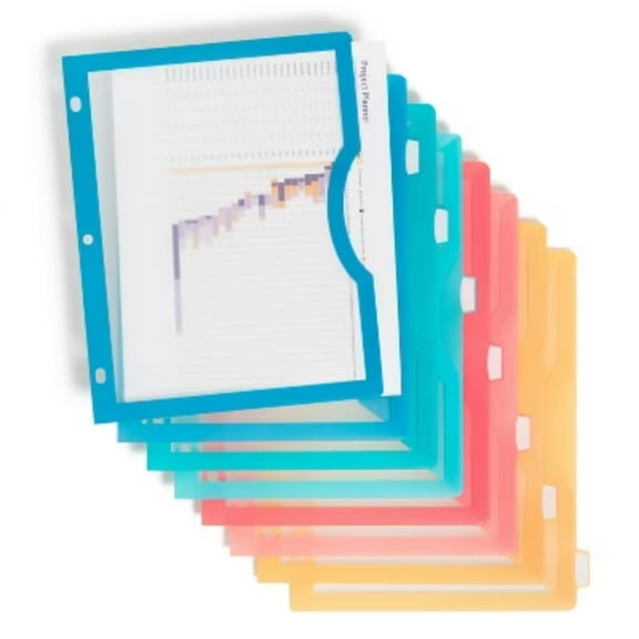 8 Tab Clear View Single Pocket Dividers Brights: Polypropylene File Organizers, Office Supplies, Multicolored