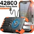 thumbnail image 2 of Sudrov 42800 mAh Solar Charger Power Bank Wireless Charger Built in 4 Cables 7 Outputs 15 Watts Fast Charging Power Bank for All Mobile Devices 3 Inputs Solar Portable Charger with Dual Flashlights, 2 of 10