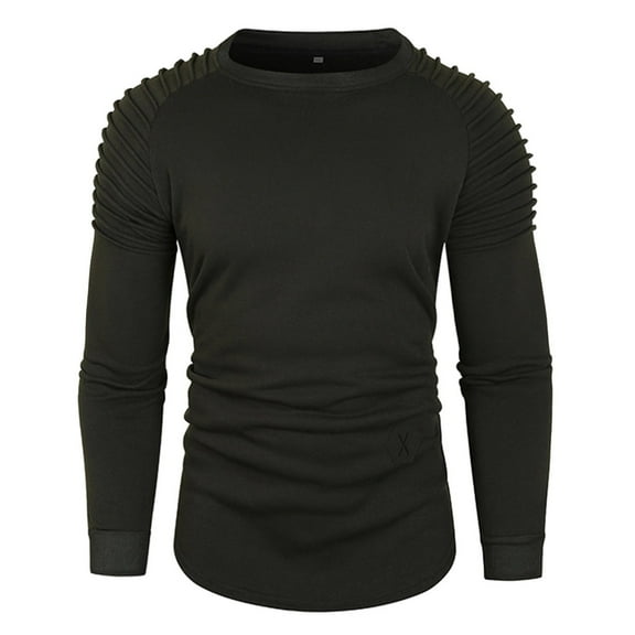 PMVFHDE Sweatshirts for Men Autumn Winter Casual Loose Solid Color Round Neck Ruched Raglan Sleeve Plus Size Pullover Black,L