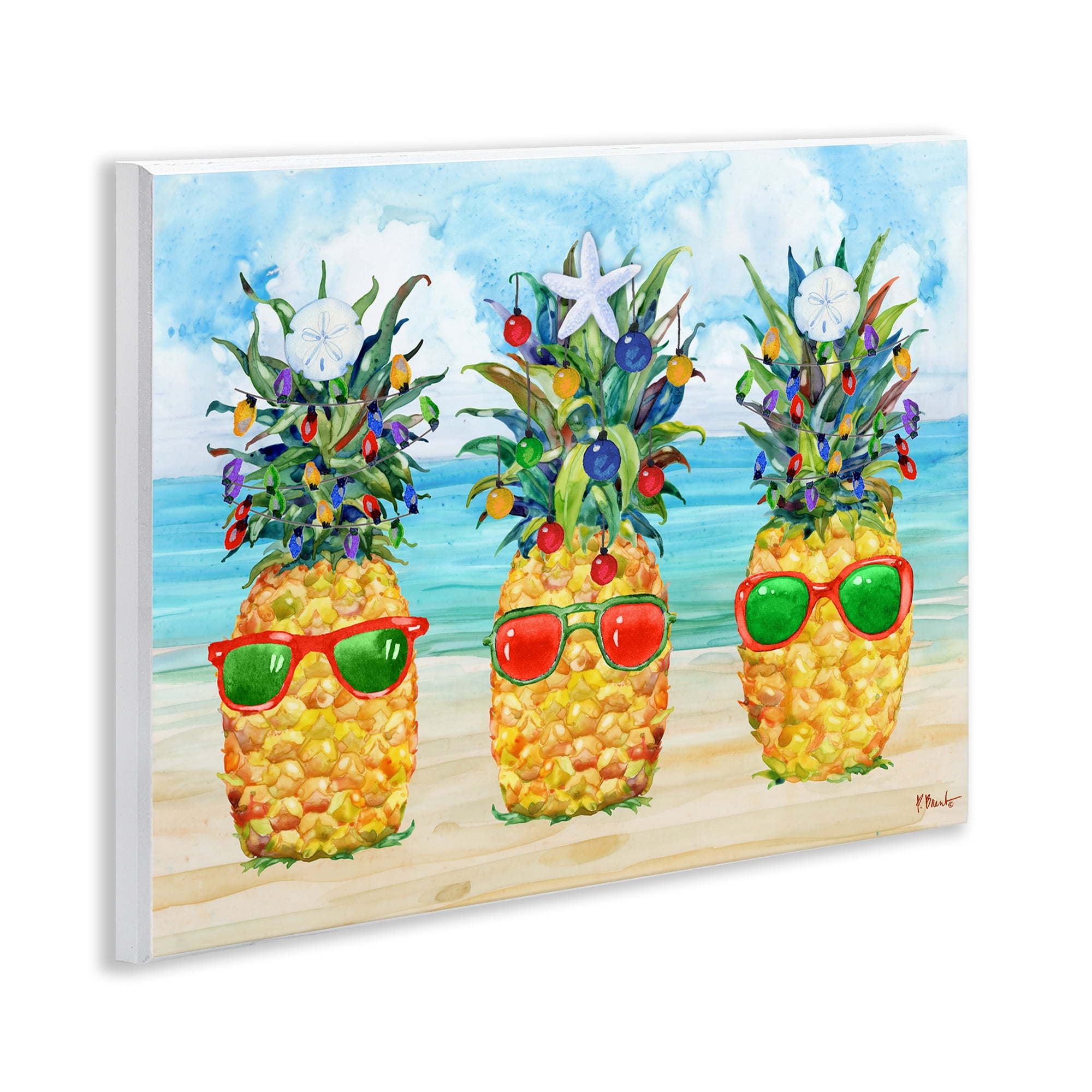 Stupell Industries Christmas Themed Pineapples Holiday Painting Unframed Art Print Wall Art, 14 x 11