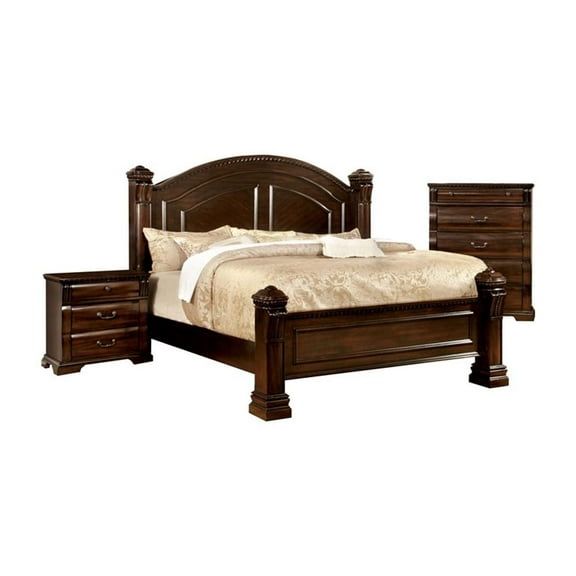 Bowery Hill 3pc Cherry Solid Wood Bedroom Set - King Nightstand Chest