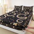 thumbnail image 4 of Feelyou Boho Snake Bed Sheets, Hippie Floral Moon Stars Full Size Sheets, Black Beige, 4 Pieces, 1 Flat Sheet, 1 Fitted Sheet and 2 Pillowcases, 4 of 5