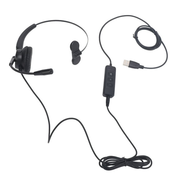 Customer Service Headphone, Adjustable Volume USB Plug Support 3.5mm Connector Monaural Telephone Headset with Noise Cancelling Mic for VOIP Landline for Laptop
