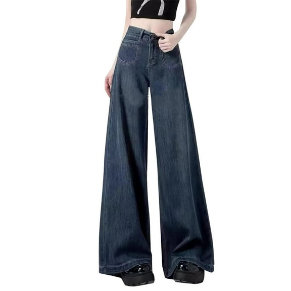 iHPH7 Wide Leg Jeans for Women Fall Clothes Baggy Jeans Light Wash Jeans Women High Waisted Jeans for Women Travel Pants Women Casual Pants for Women Blue L