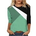 thumbnail image 1 of Pompotops T-shirt Blouse à Manches 3/4 Contrastées à Col Rond Décontracté pour Femmes en Solde, 1 of 4