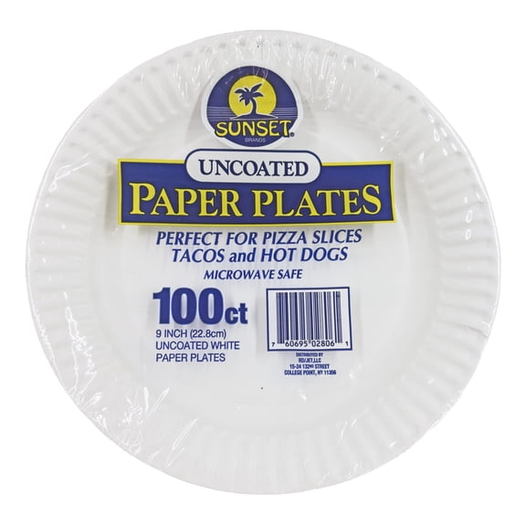 Sunset Uncoated 9 Inch White Paper Plates 1000 Count