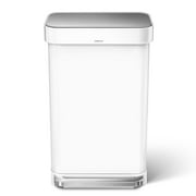simplehuman Kitchen Trash Can, 11.8 Gallon Stainless Steel Step Garbage Bin with Soft Close Lid. White