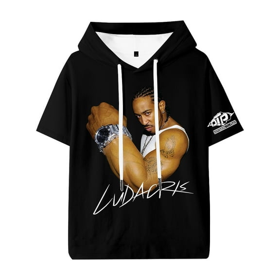 Ludacris Get Back Hooded Short Sleeve Jersey Casual Tshirt Hip Hop Baseball Uniform