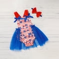 thumbnail image 2 of ZEHJUHAN Summer Baby Girls Independence Day Bodysuit Flag Pattern Triangle Romper with Bowknot for Outdoor Blue，0-3M, 2 of 7