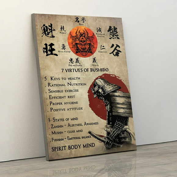 Japanese Samurai Warrior Canvas Wall Art Motivational Quotes Painting Japanese Culture Wall Decor Inspirational Poster Modern Home Framed Artwork For Office Gym Classroom Bedroom 12"x16"