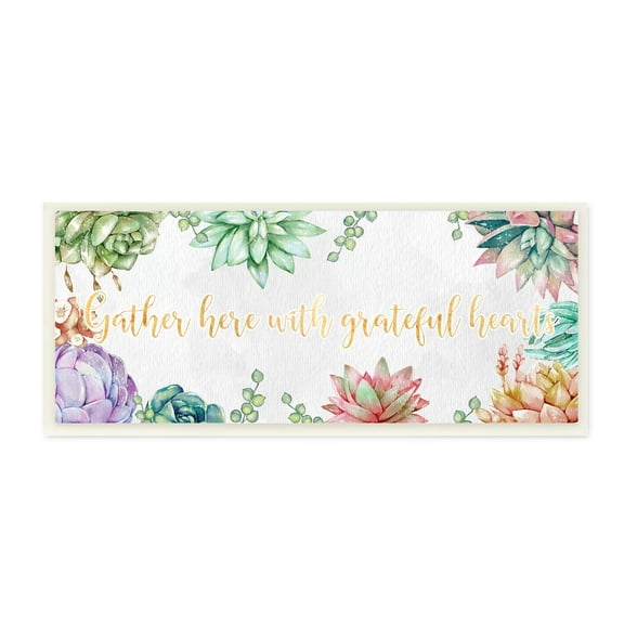 Stupell Industries Gather With Grateful Hearts Chic Succulent Florals Botanical & Floral Painting Unframed Art Print Wall Art, 7 x 17