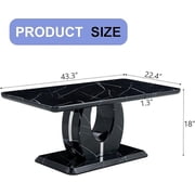 JUFU 43.3 in Modern Rectangle Coffee Table, Black Faux Marble, for Living Room