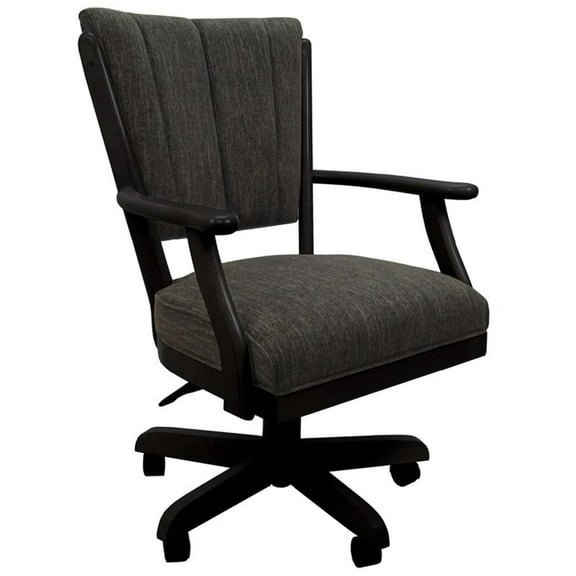 Classic Caster Solid Wood Dining Chair - Sanora Brown Fabric - Black