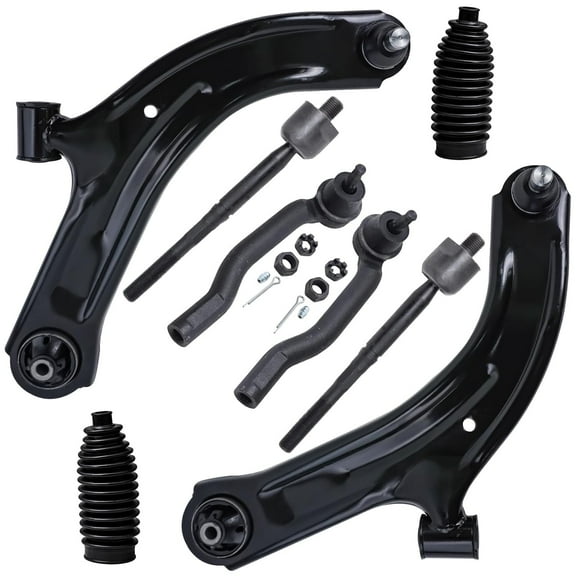 Detroit Axle - 8pc Front End Control Arms Kit for 2009-2014 Nissan Cube, 07-12 Versa, 2 Lower Control Arms w/Ball Joints 4 Tie Rod Ends 2 Boots 2007 2008 2009 2010 2011 2012 2013 2014 Replacement