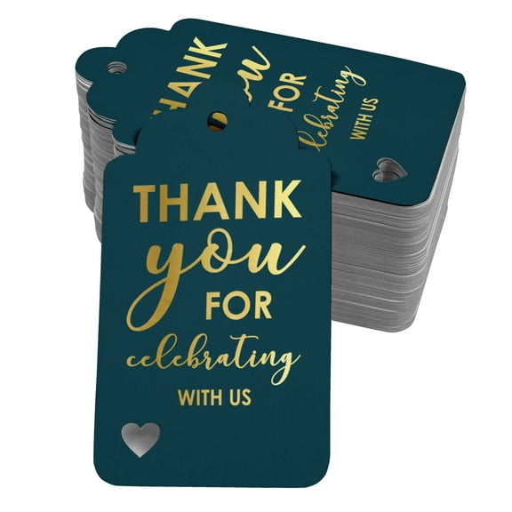 Inkdotpot Pack Of 100 ThankYou For Celebrating With Us Bridal Shower-Baby Shower-Retirement-Wedding-Birthday Favor Paper Tags Craft Real Gold Foil Hang Tags