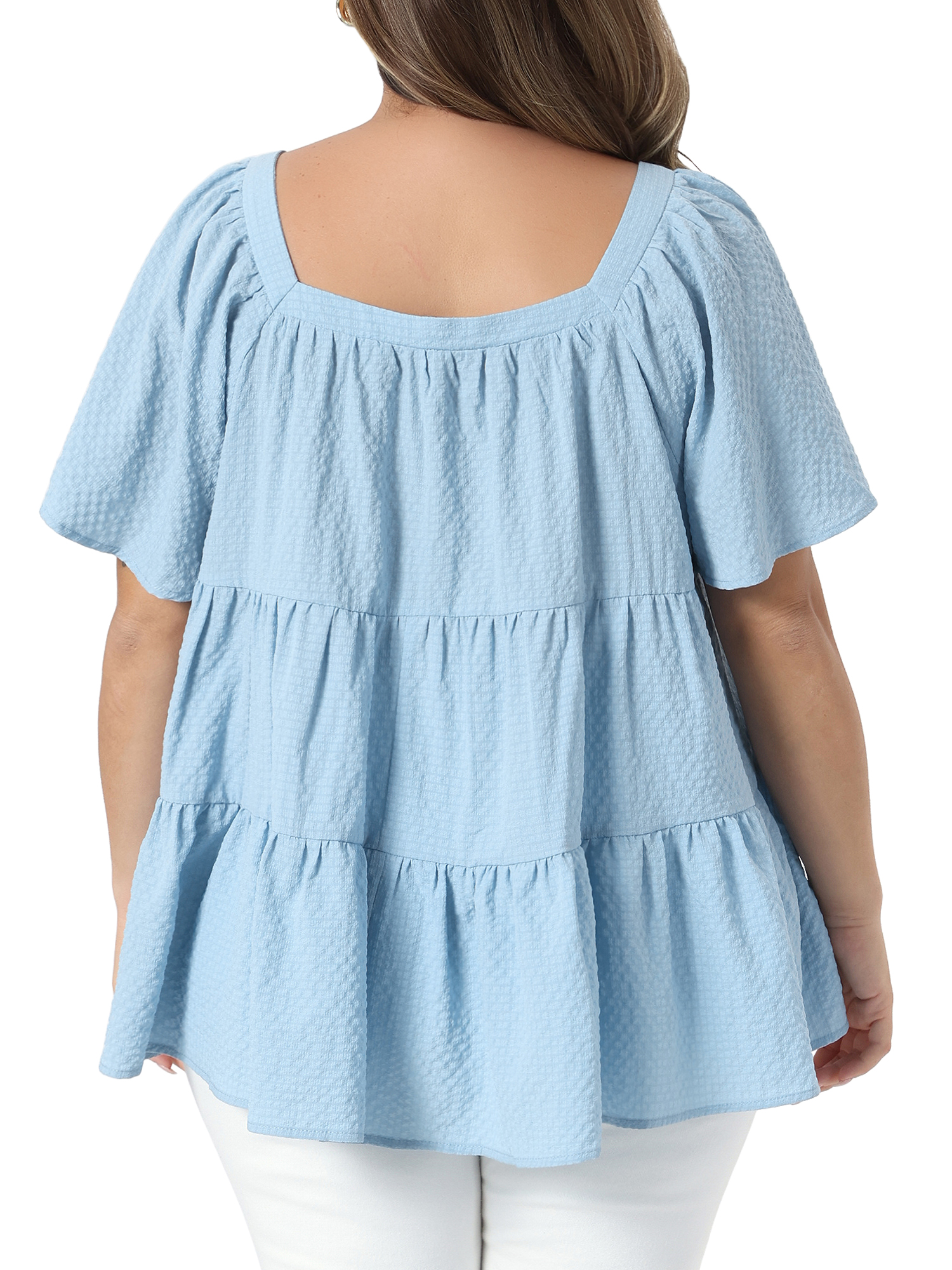 DARING DIVA Women's Plus Summer Square Neck Short Sleeve Tops 3X Light Blue