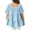 thumbnail image 3 of Agnes Orinda Women's Plus Size Valentines Day Tops Textured Square Neck Short Sleeve Flowy Swing Peplum Summer Casual Babydoll Blouses 1X Light Blue, 3 of 6