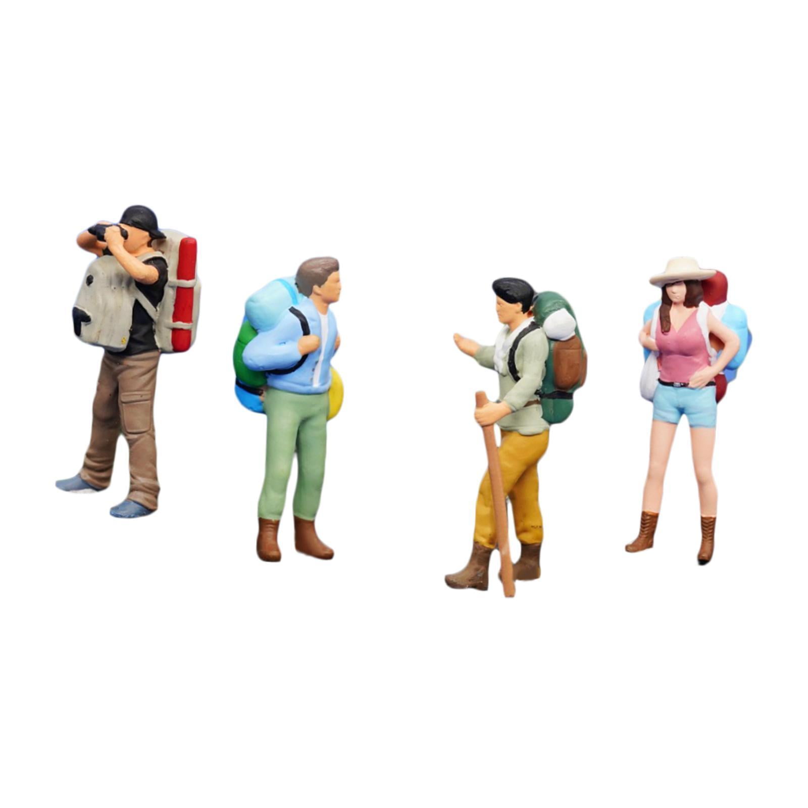 LeeQinersw 1:64 Miniature Figures Miniature People Figurines Hiking Collectibles Decorative 4pcs