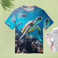 thumbnail image 4 of Nautical Green Sea Turtles Womens Tops Women's Fashion Casual Short Sleeve Flower Print Round Neck Pullover Top Blouse, 4 of 6