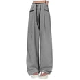 thumbnail image 2 of ClodeEU Women's Plaid Straight Leg Long Pants ,Drawstring Paperbag Waist Loose Trousers with Pockets Black,Womens Plus M, 2 of 6