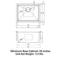 thumbnail image 6 of Sinber 23" x 18" x 9" Undermount Single Bowl Kitchen Sink with 18 Gauge 304 Stainless Steel Satin Finish HU2318S-S-9 (Sink Only), 6 of 17