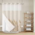 thumbnail image 6 of No Hook Shower Curtain with Snap in Liner, Retro Fall Reed Plant on Linen Flax Waterproof Fabric Bathroom Curtain Mesh Top Window, Minimalist Bulrush Sketch Art Shower Curtains 60x72in, 6 of 9