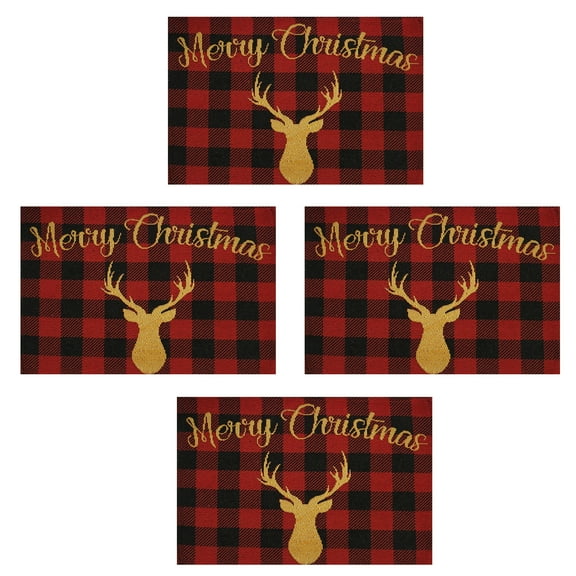 Nidico Christmas Placemats,  4 Pieces, Red Black Plaid Deer Gold Head Cloth Table Mats