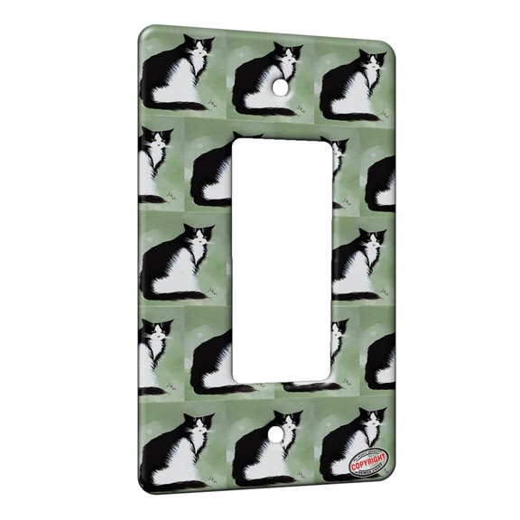 KuzmarK™ 1 Gang Rocker Wall Plate - Tuxedo Maine Coon Cat on Sage Green Cat Modern Art by Denise Every