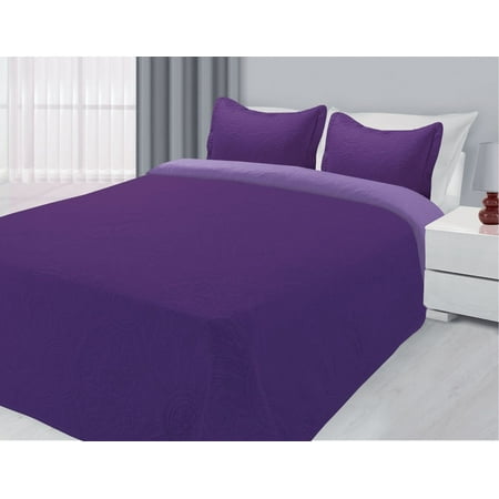 3-Piece Reversible Quilted Bedspread Coverlet Purple & Lilac - Full