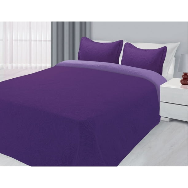 3-Piece Reversible Quilted Bedspread Coverlet Purple ...