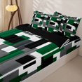 thumbnail image 2 of Castle Fairy Mid Century Block Form Zipper Queen Comforter Set with Fitted Sheet and 2 Pillowcases,Abstract Square Layout Zipper Bedding Set,Green Black Gray,Reversible, 2 of 7
