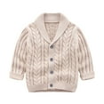 thumbnail image 2 of Splozh Unisex Toddlers and Babies' Cable Knit Cotton Fisherman Cardigan Sweater Knit Sweatshirt Jacket Baby Sweater,Khaki,6-12 Months, 2 of 4