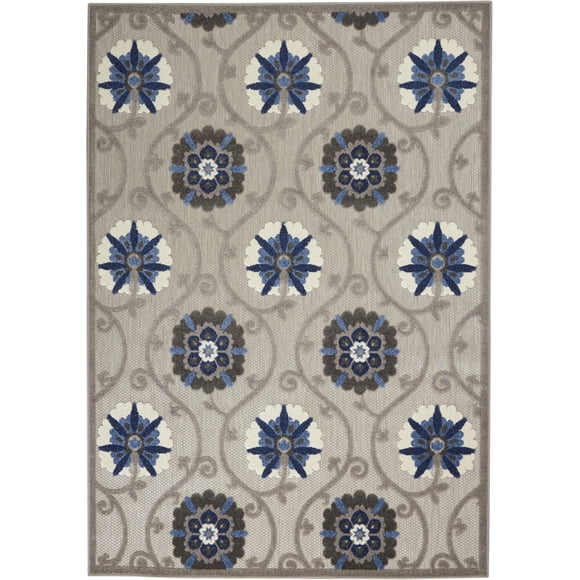 homeroots home decor 384984 5’ x 8’ Gray and Blue Indoor Outdoor Area Rug