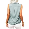 thumbnail image 4 of Sleeveless Women Solid Color Laple Button Down Casual Blouse Camisole With Pocket, 4 of 5