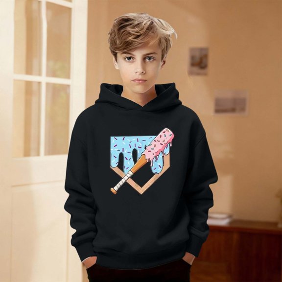 Hpapadks Hoodies for Teen Girls Children Unisex Print Hoodie Soft Casual Playful Top Girls Sweatshirt Black 4-5 Years