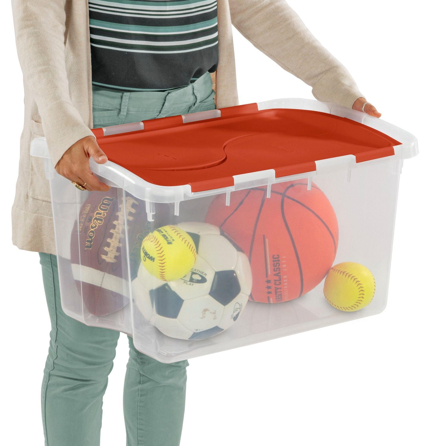 Sterilite 45L Orange Hinged Lid Storage Box